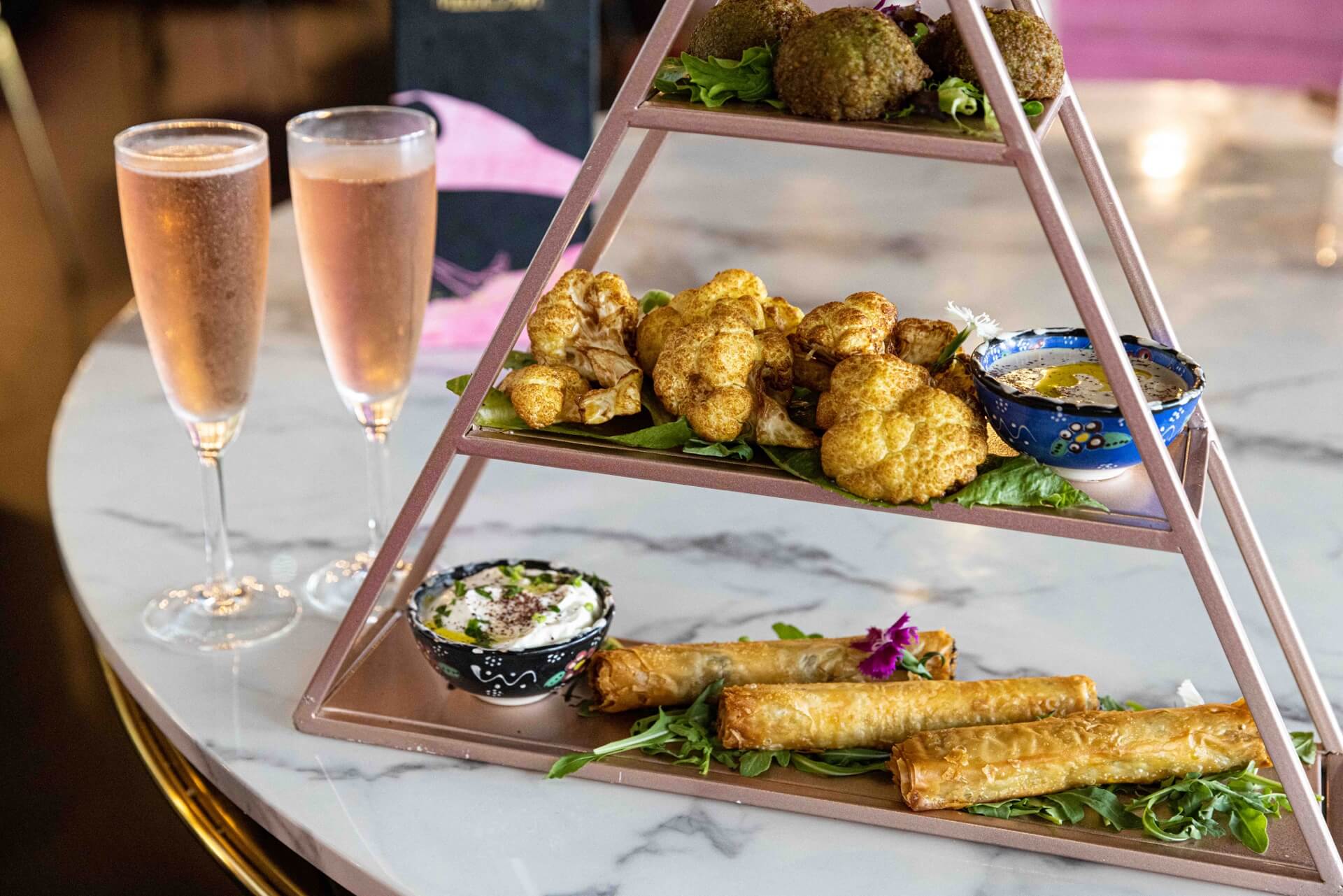 Try SPARKLING HIGH TEA $64 Savouries at Mecca Bah